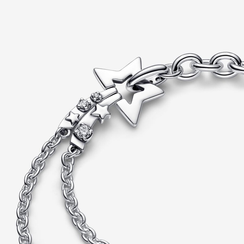 Pandora Shooting Star Double Chain Bracelet Sterling Silver | 17826-SFBU