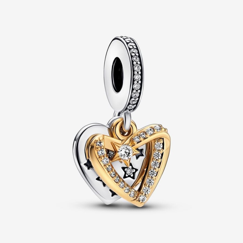 Pandora Shooting Star Hearts Double Dangle Charm Two-tone | 71984-IEVM