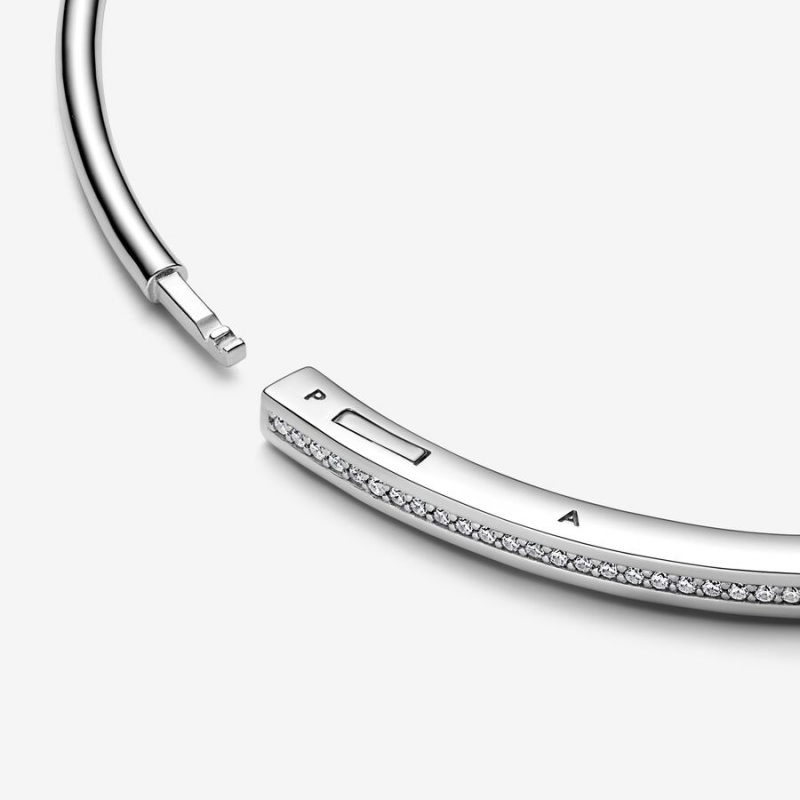 Pandora Signature I-D Pavé Bangle Sterling Silver | 30279-FYXC