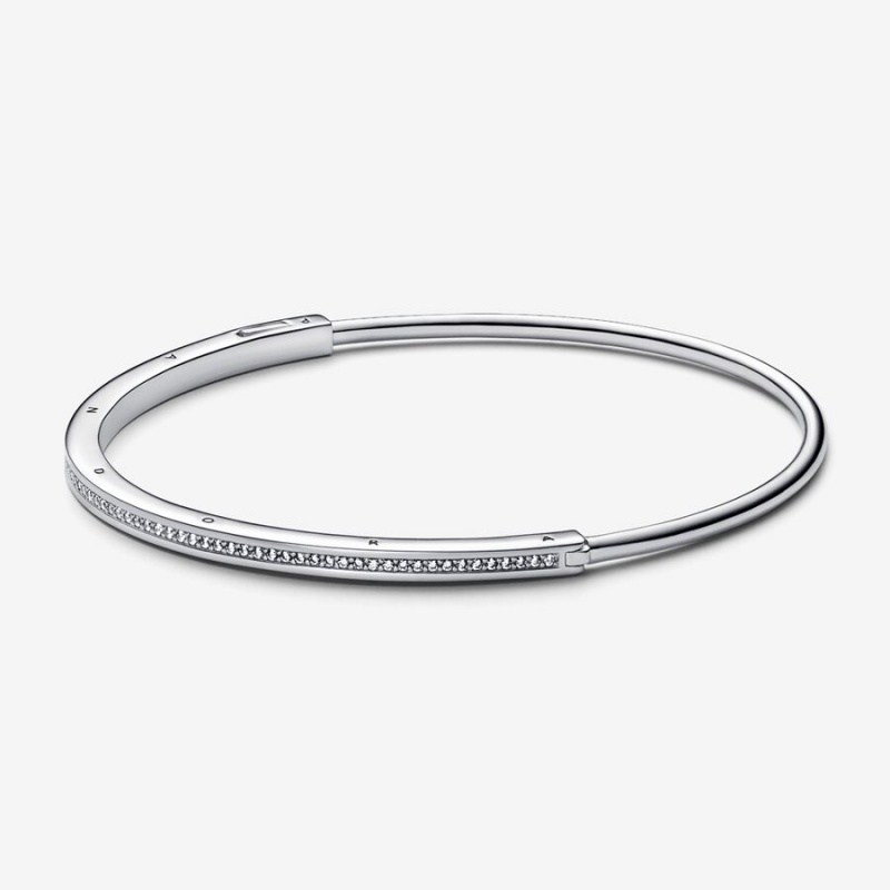 Pandora Signature I-D Pavé Bangle Sterling Silver | 30279-FYXC