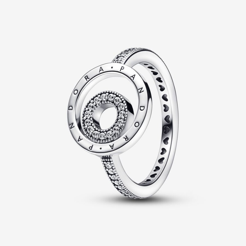 Pandora Signature Logo Circles Pavé Ring Sterling Silver | 43791-ETNJ