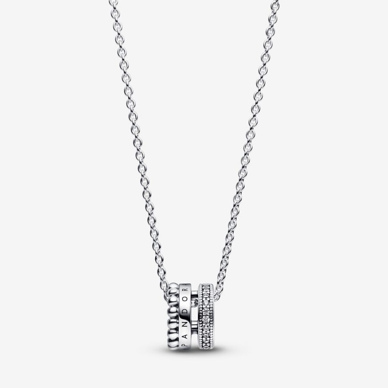 Pandora Signature Logo Pavé & Beads Pendant & Necklace Sterling Silver | 85321-EHDT