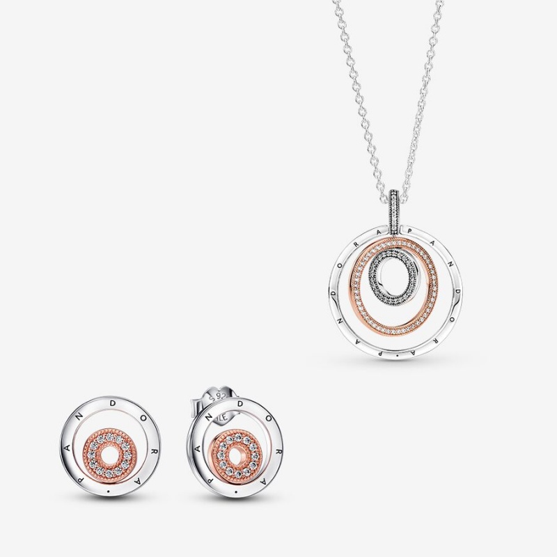 Pandora Signature Rose Gold I-D Necklace and Earring Set | 48093-BIUC