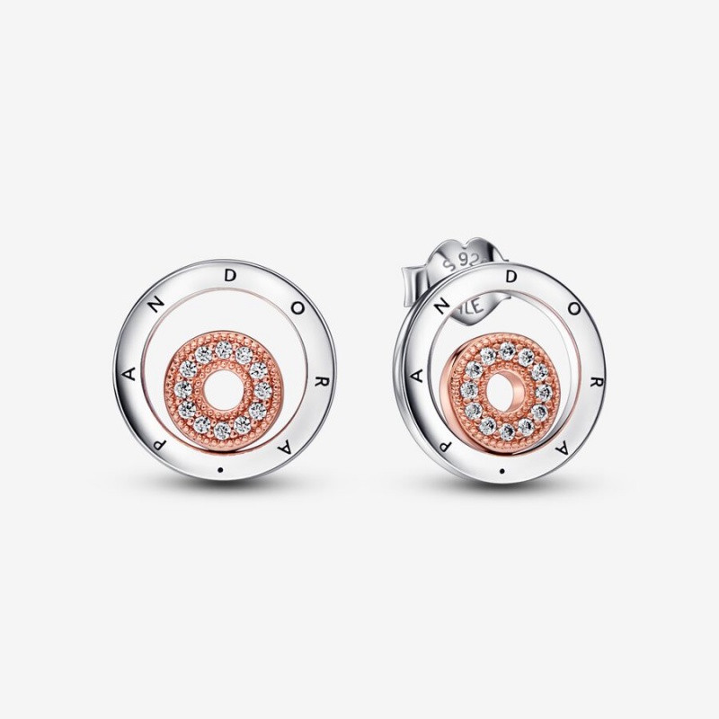 Pandora Signature Two-tone Logo Circles Stud Earrings Two-tone | 79201-GQLV