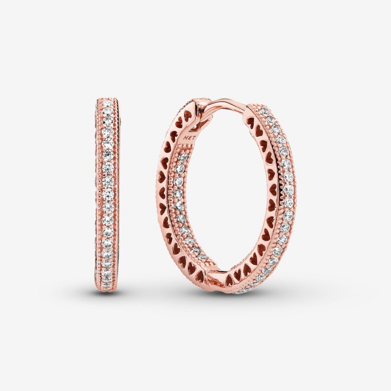 Pandora Sparkle and Hearts Hoop Earrings Rose Gold Plated | 16570-IJWP