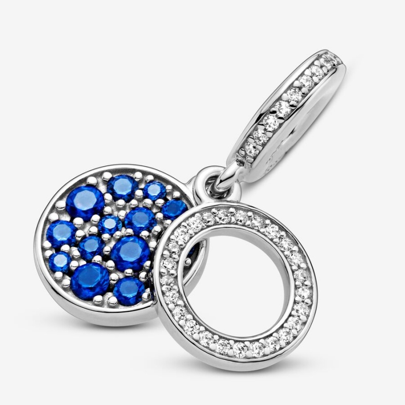 Pandora Sparkling Blue Disc Double Dangle Charm Sterling Silver | 28971-ZJBK