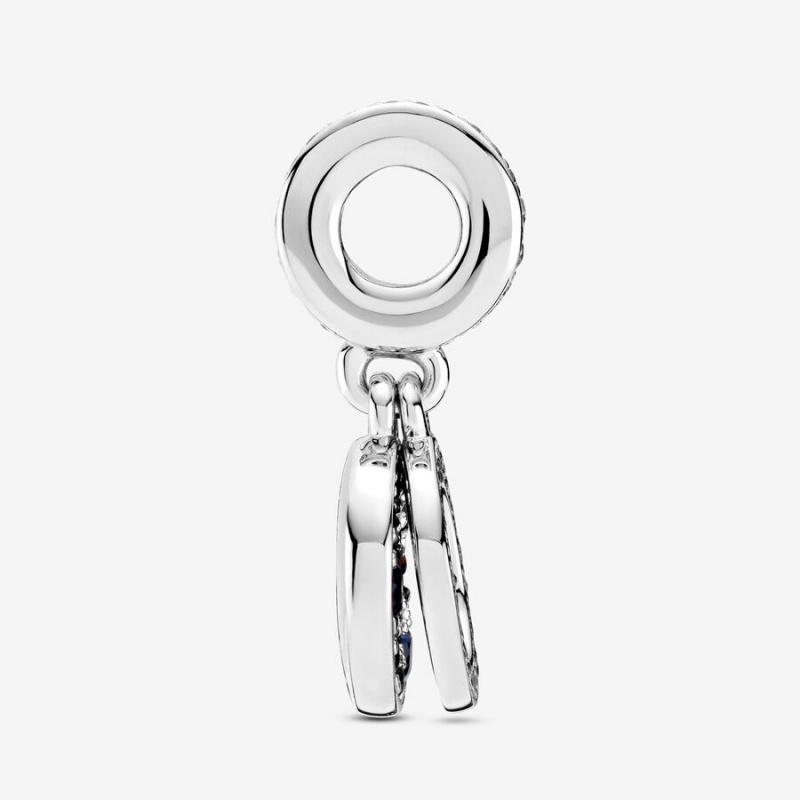 Pandora Sparkling Blue Disc Double Dangle Charm Sterling Silver | 28971-ZJBK