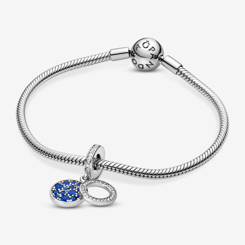 Pandora Sparkling Blue Disc Double Dangle Charm Sterling Silver | 28971-ZJBK