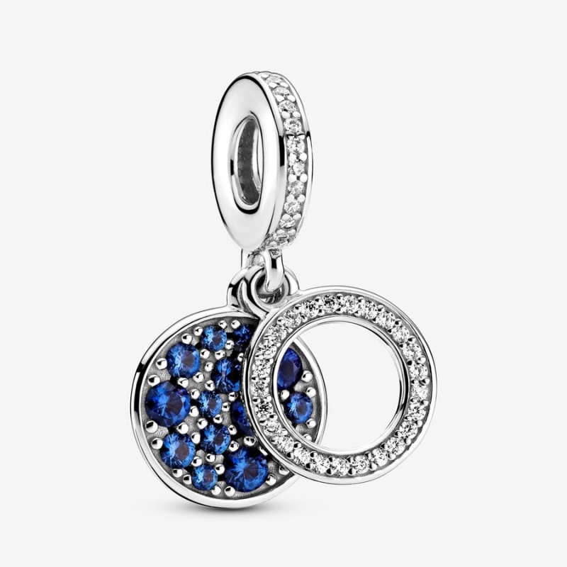 Pandora Sparkling Blue Disc Double Dangle Charm Sterling Silver | 28971-ZJBK