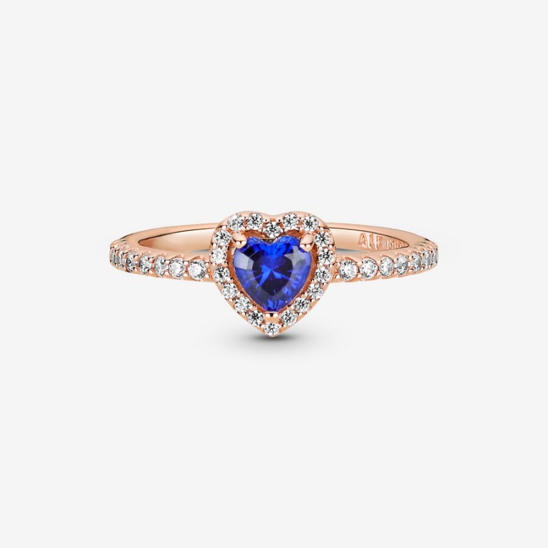 Pandora Sparkling Blue Elevated Heart Ring Rose Gold Plated | 16592-TDJL