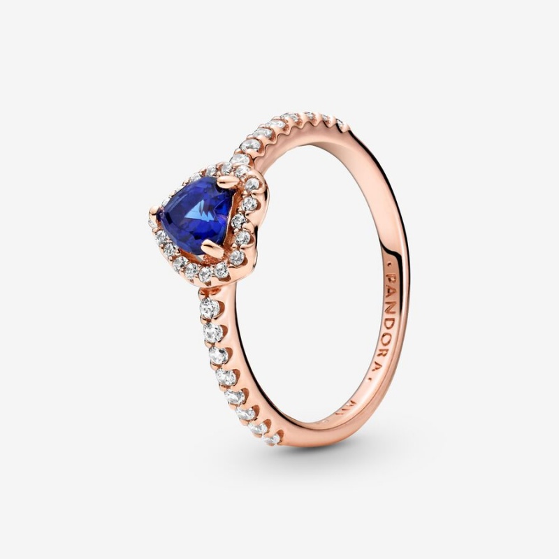 Pandora Sparkling Blue Elevated Heart Ring Rose Gold Plated | 16592-TDJL