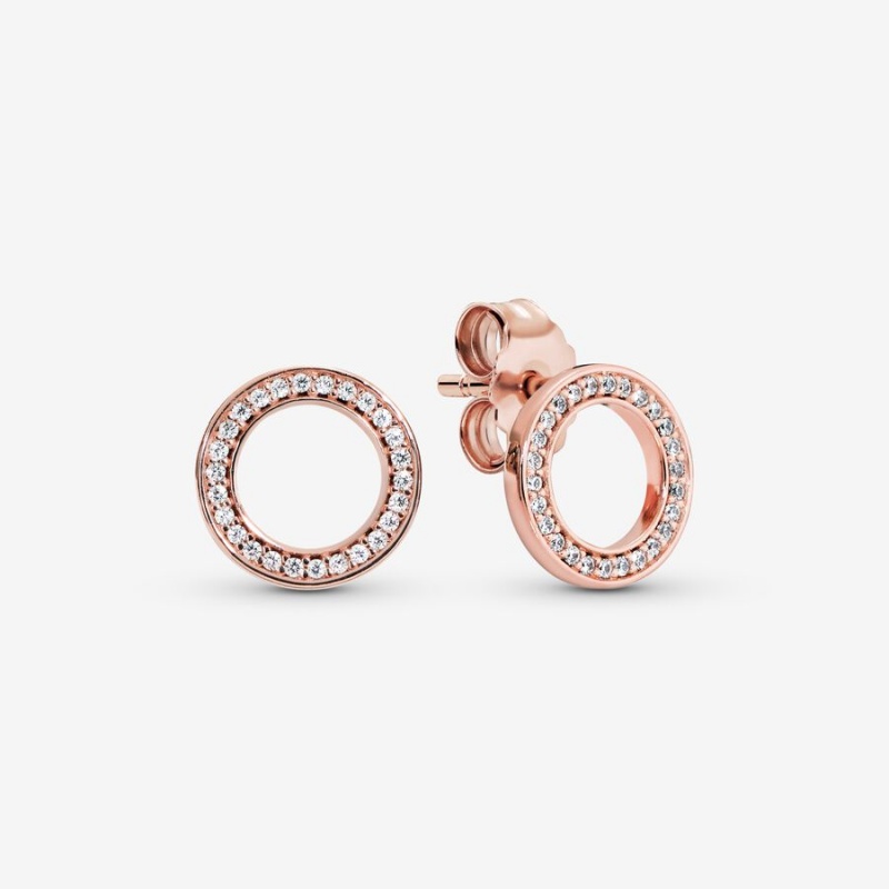 Pandora Sparkling Circle Stud Earrings Rose Gold Plated | 31059-HYWQ