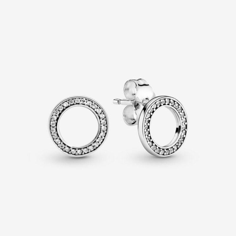 Pandora Sparkling Circle Stud Earrings Sterling Silver | 09645-DQFR