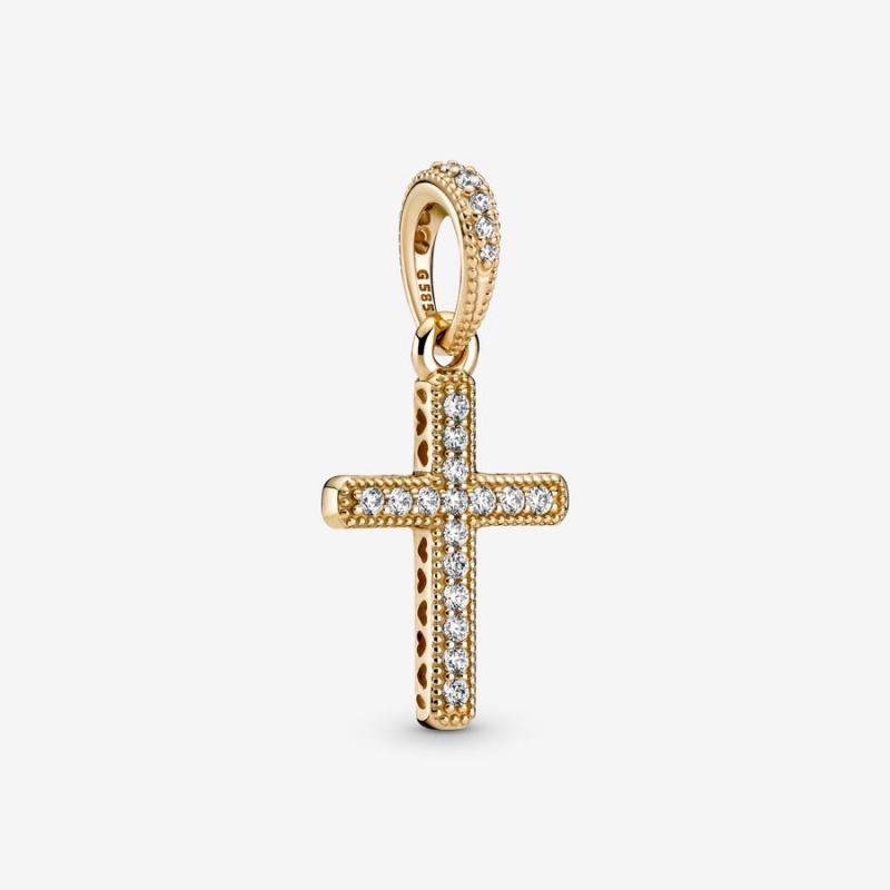 Pandora Sparkling Cross Pendant Gold | 90154-DETH