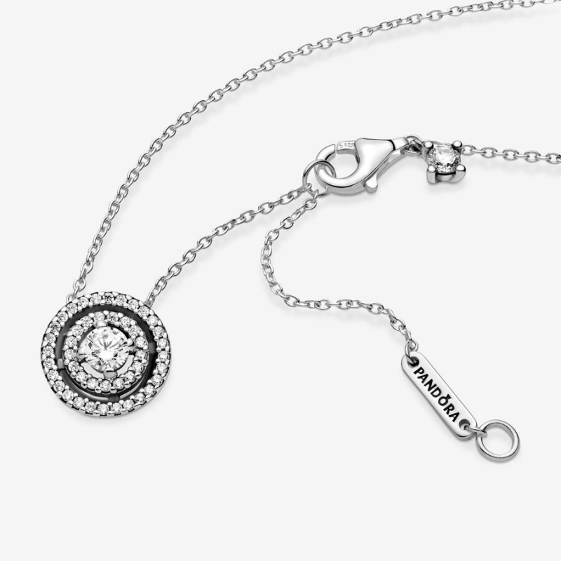 Pandora Sparkling Double Halo Collier Necklace Sterling Silver | 69870-RSOA