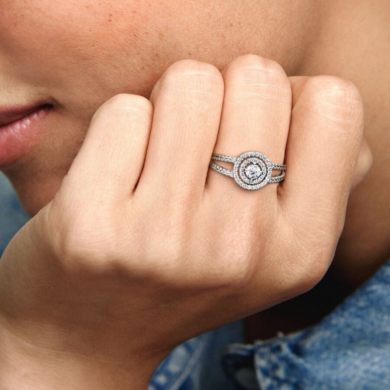 Pandora Sparkling Double Halo Ring Sterling Silver | 89742-IHKL