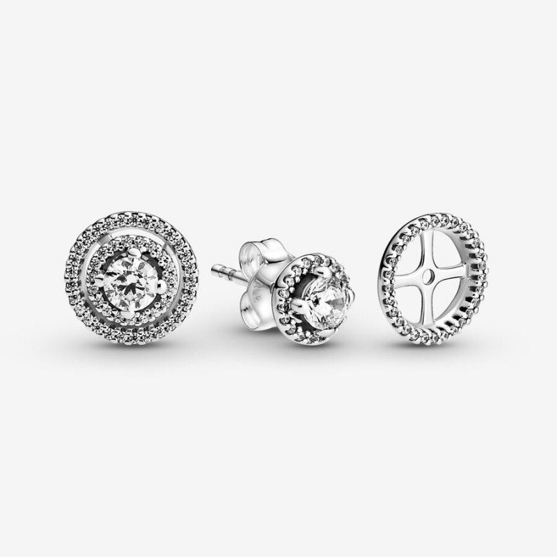 Pandora Sparkling Double Halo Stud Earrings Sterling Silver | 56328-QIBZ