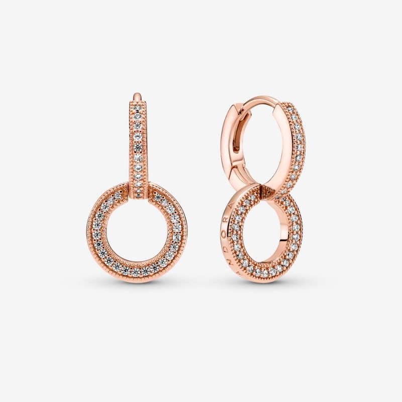 Pandora Sparkling Double Hoop Earrings Rose Gold Plated | 61278-CMAY