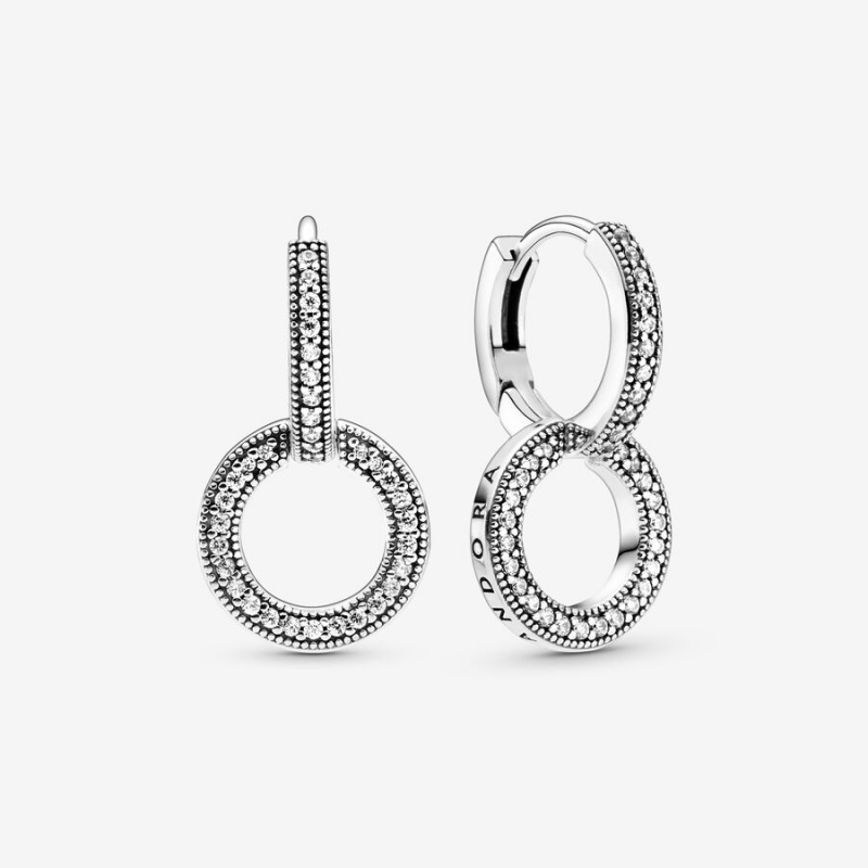 Pandora Sparkling Double Hoop Earrings Sterling Silver | 92805-UMJD