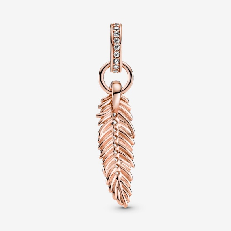 Pandora Sparkling Feather Dangle Charm Rose Gold Plated | 17204-SFAM