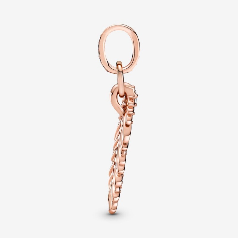 Pandora Sparkling Feather Dangle Charm Rose Gold Plated | 17204-SFAM