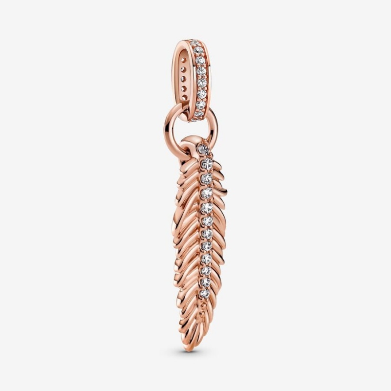 Pandora Sparkling Feather Dangle Charm Rose Gold Plated | 17204-SFAM