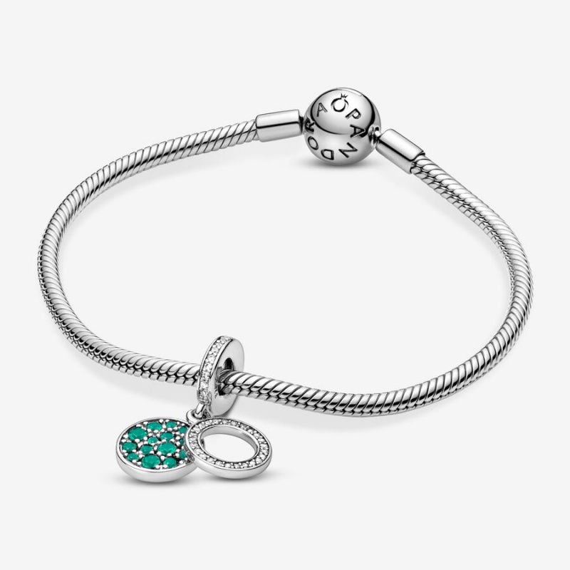 Pandora Sparkling Green Disc Double Dangle Charm Sterling Silver | 73459-VRQA