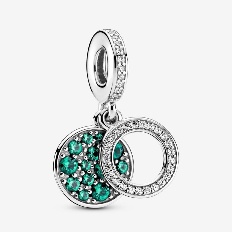 Pandora Sparkling Green Disc Double Dangle Charm Sterling Silver | 73459-VRQA