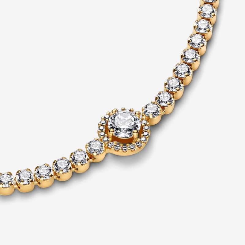 Pandora Sparkling Halo Tennis Bracelet Gold Plated | 59207-YJQE