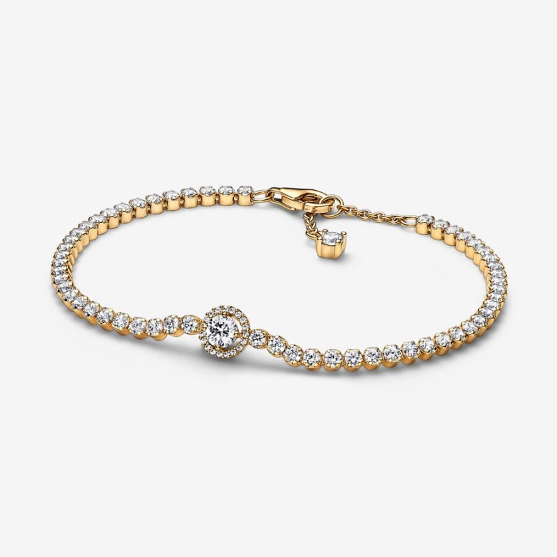 Pandora Sparkling Halo Tennis Bracelet Gold Plated | 59207-YJQE