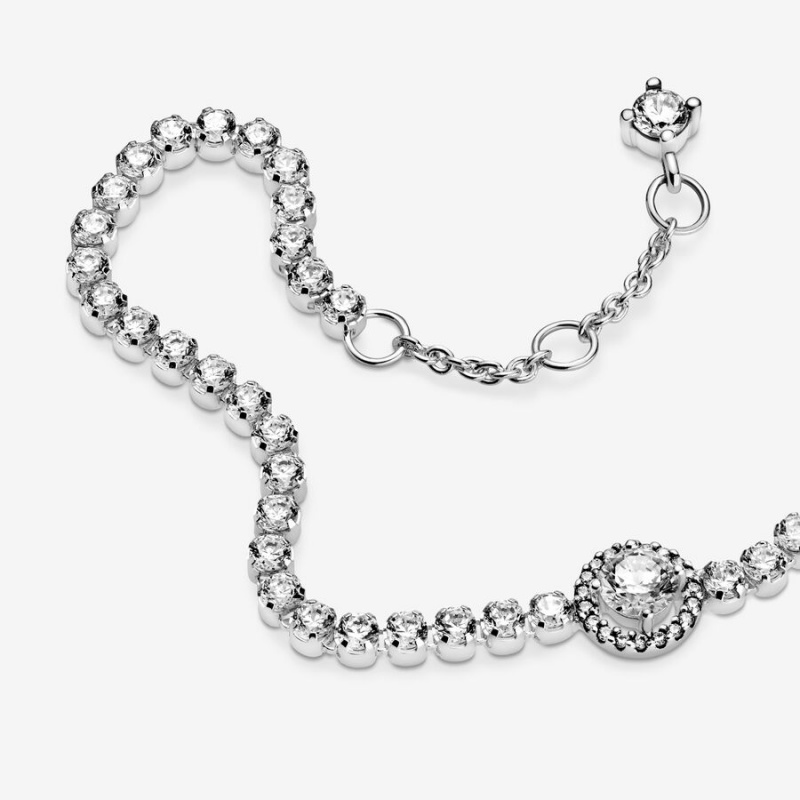 Pandora Sparkling Halo Tennis Bracelet Sterling Silver | 58794-HTWP