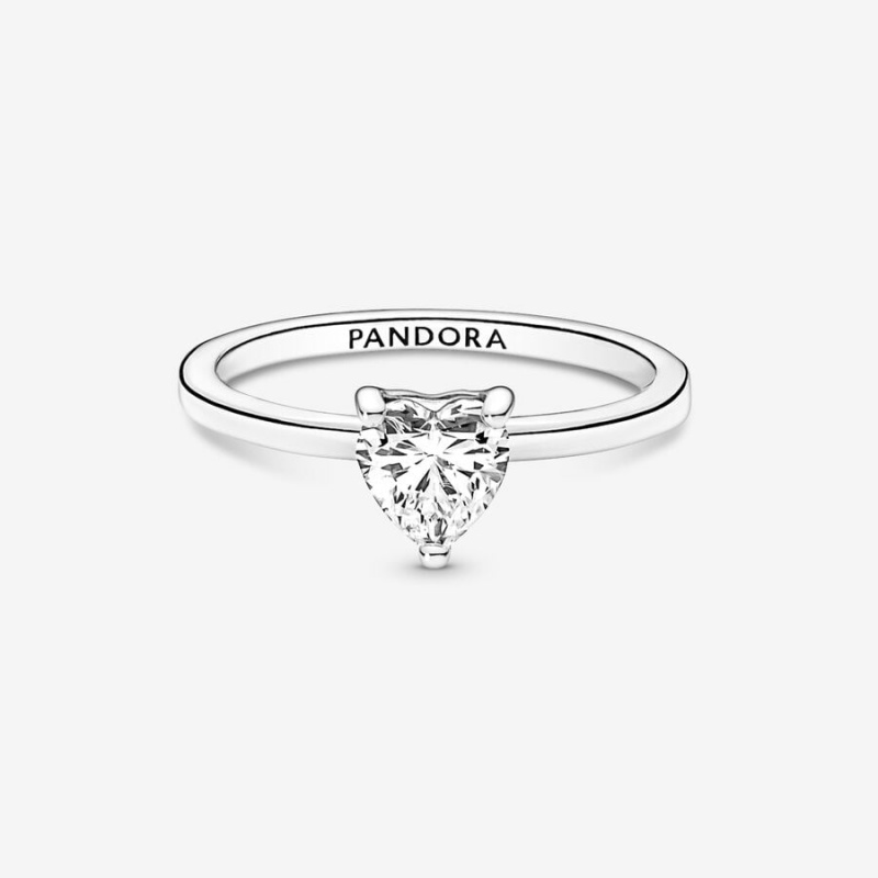 Pandora Sparkling Heart Solitaire Ring Sterling Silver | 85319-FYDC