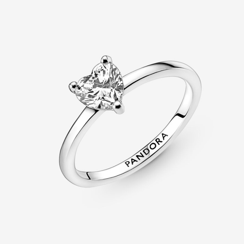 Pandora Sparkling Heart Solitaire Ring Sterling Silver | 85319-FYDC