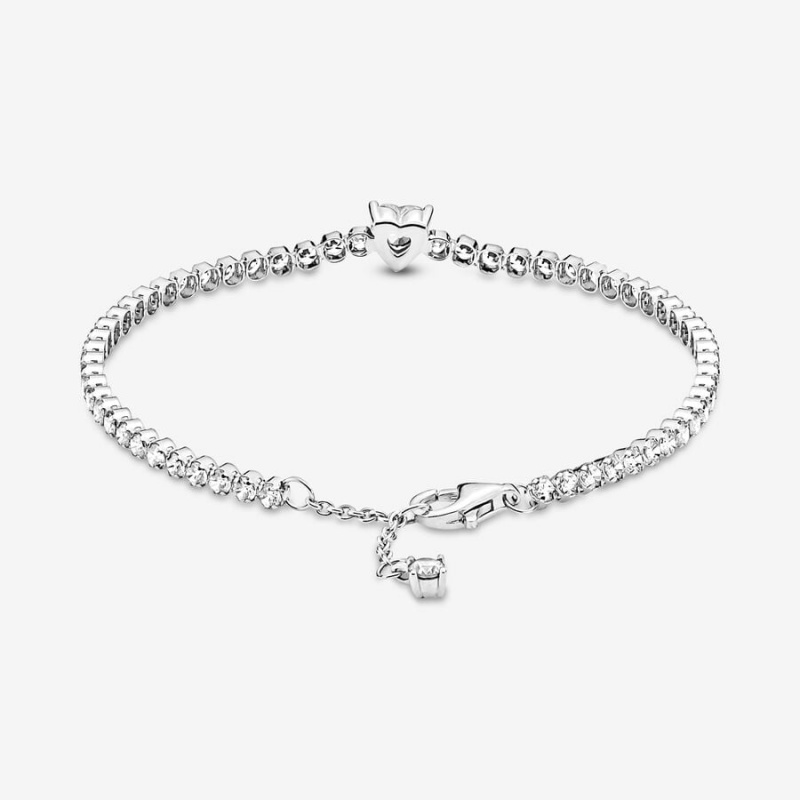 Pandora Sparkling Heart Tennis Bracelet Sterling Silver | 89453-JBFQ