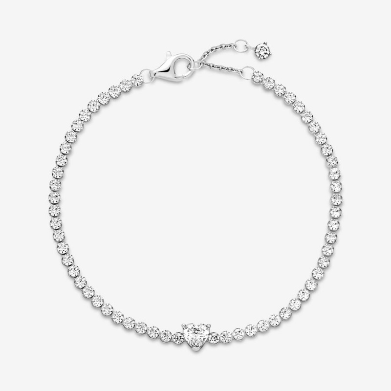 Pandora Sparkling Heart Tennis Bracelet Sterling Silver | 89453-JBFQ