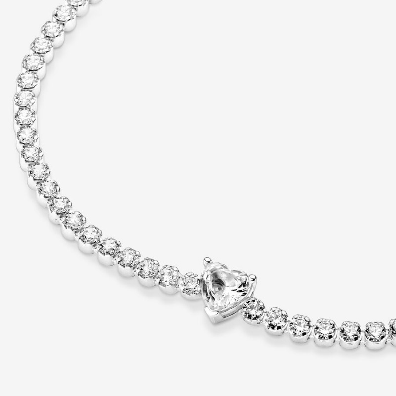 Pandora Sparkling Heart Tennis Bracelet Sterling Silver | 89453-JBFQ