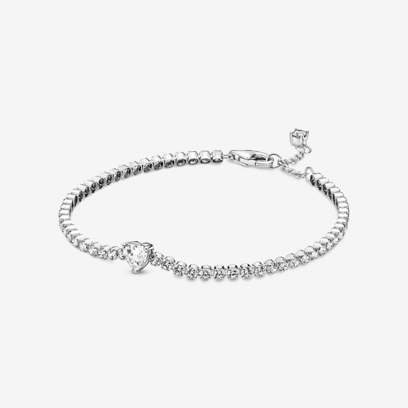 Pandora Sparkling Heart Tennis Bracelet Sterling Silver | 89453-JBFQ