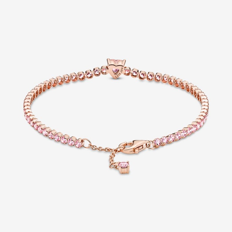 Pandora Sparkling Heart Tennis Bracelet Rose Gold Plated | 84903-NIUR