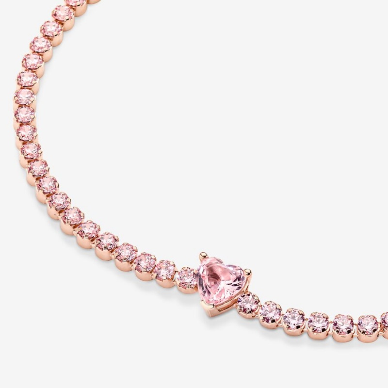 Pandora Sparkling Heart Tennis Bracelet Rose Gold Plated | 84903-NIUR