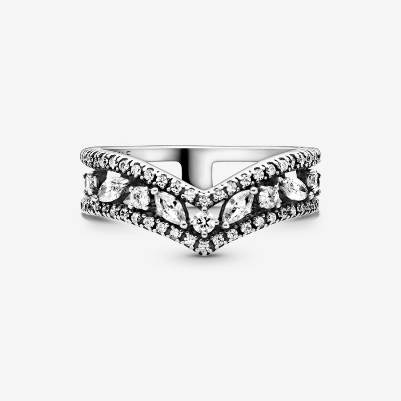 Pandora Sparkling Marquise Double Wishbone Ring Sterling Silver | 50894-VZCE