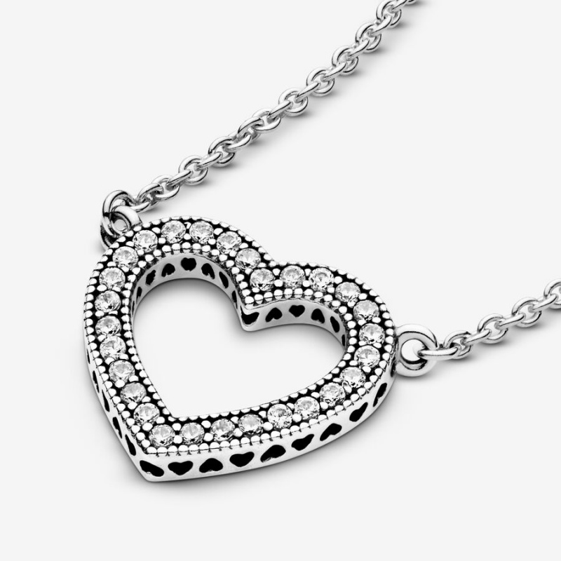 Pandora Sparkling Open Heart Necklace Sterling Silver | 29036-SMOT