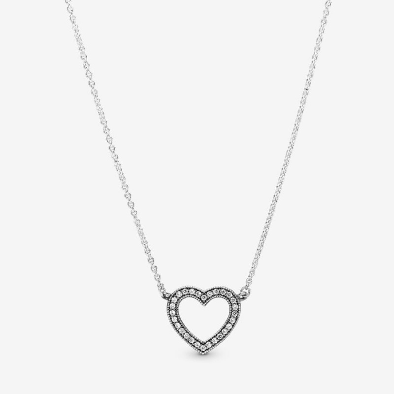 Pandora Sparkling Open Heart Necklace Sterling Silver | 29036-SMOT