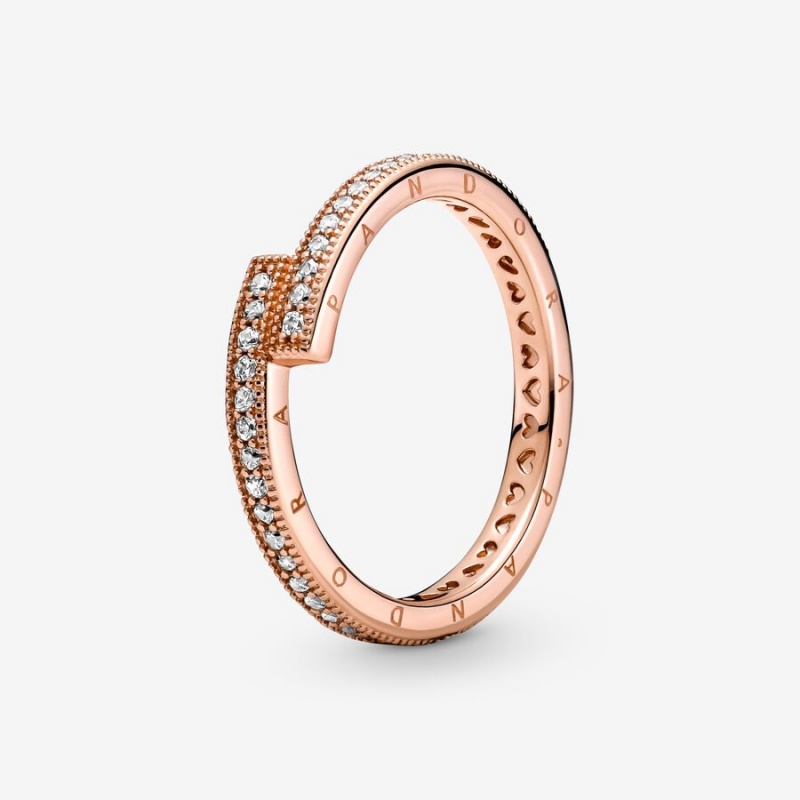 Pandora Sparkling Overlapping Ring Rose Gold Plated | 67320-XARN