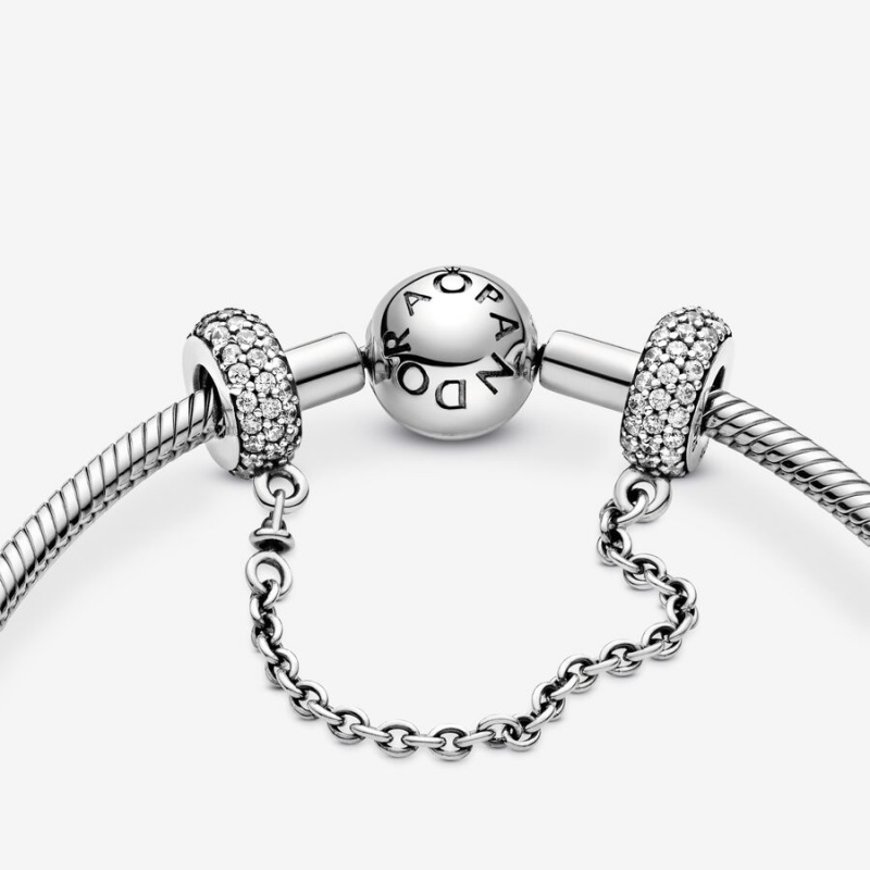 Pandora Sparkling Pavé Safety Chain Charm Sterling Silver | 92860-NQHY