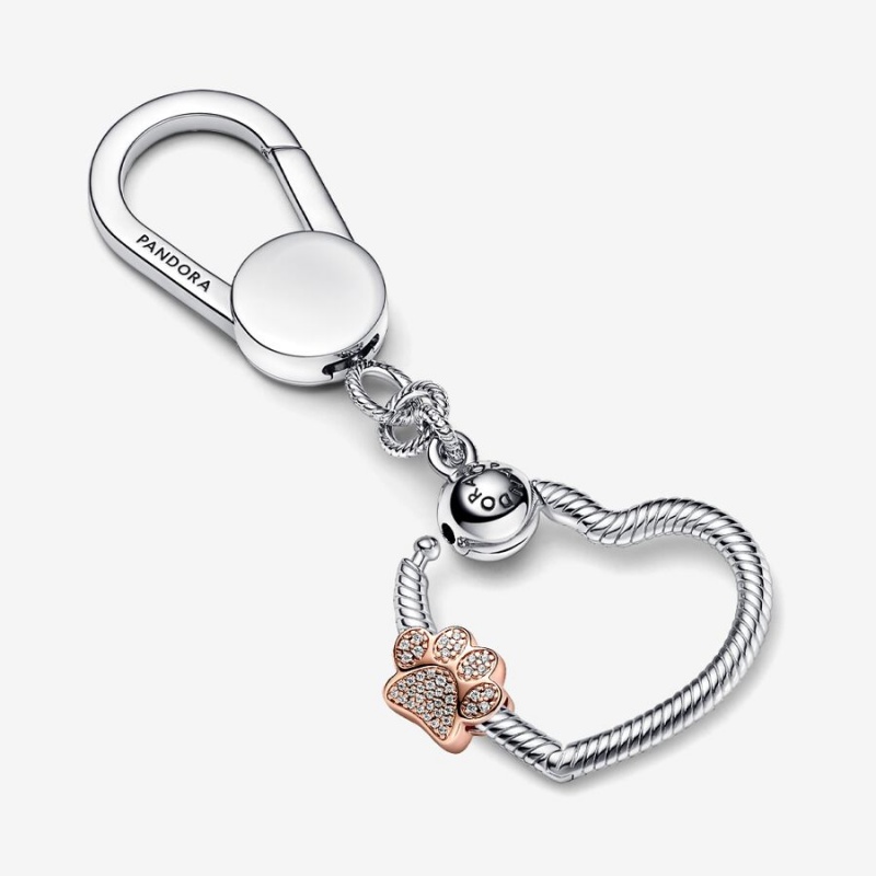 Pandora Sparkling Paw Print Heart Keychain Set | 86720-SORK