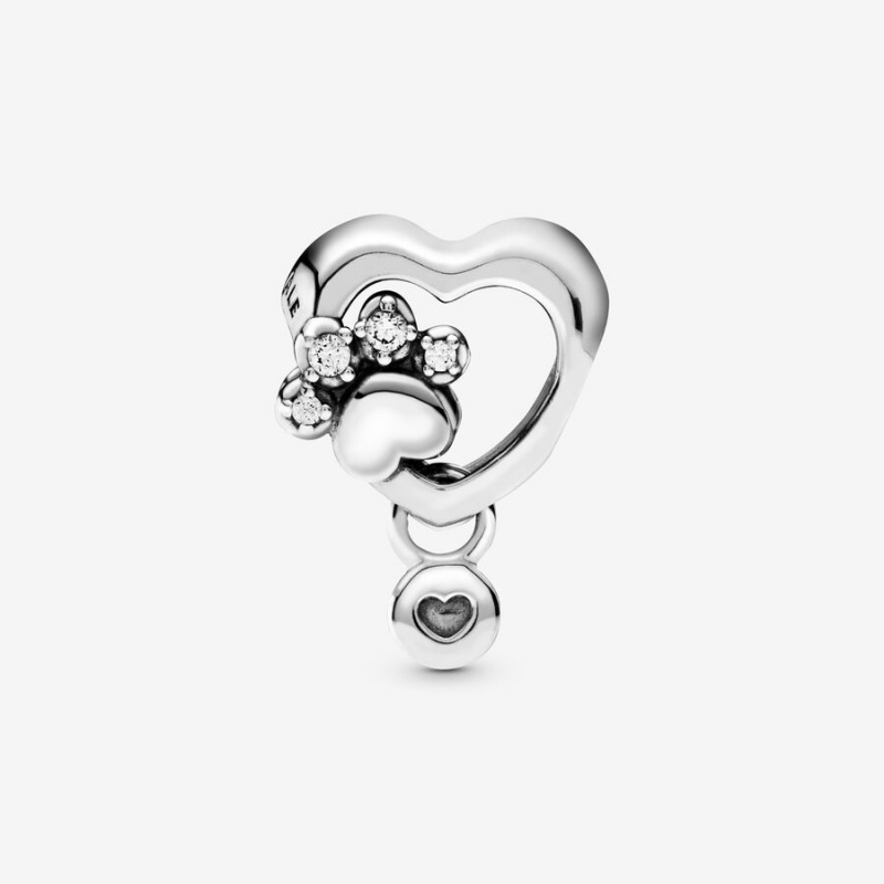 Pandora Sparkling Paw Print & Heart Charm Sterling Silver | 60217-ZKFQ