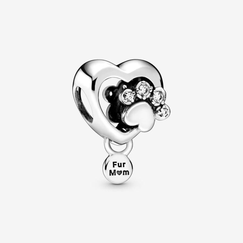 Pandora Sparkling Paw Print & Heart Charm Sterling Silver | 60217-ZKFQ