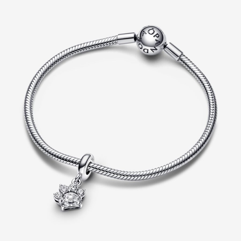 Pandora Sparkling Pet Paw Print Dangle Charm Sterling Silver | 45073-SIDY