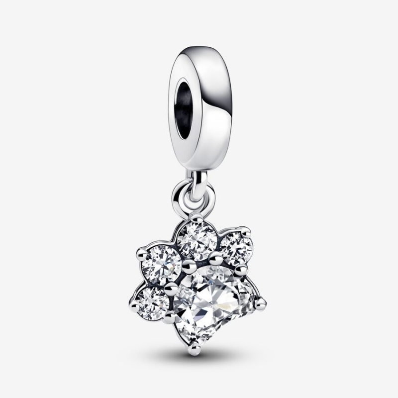 Pandora Sparkling Pet Paw Print Dangle Charm Sterling Silver | 45073-SIDY