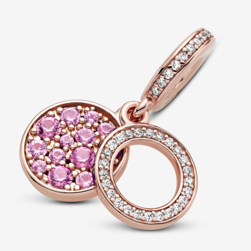 Pandora Sparkling Pink Disc Double Dangle Charm Rose Gold Plated | 81596-UKMB